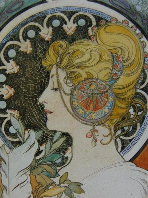 アルフォンス・ミュシャ、羽根（装飾パネルの下絵）、希少な画集より