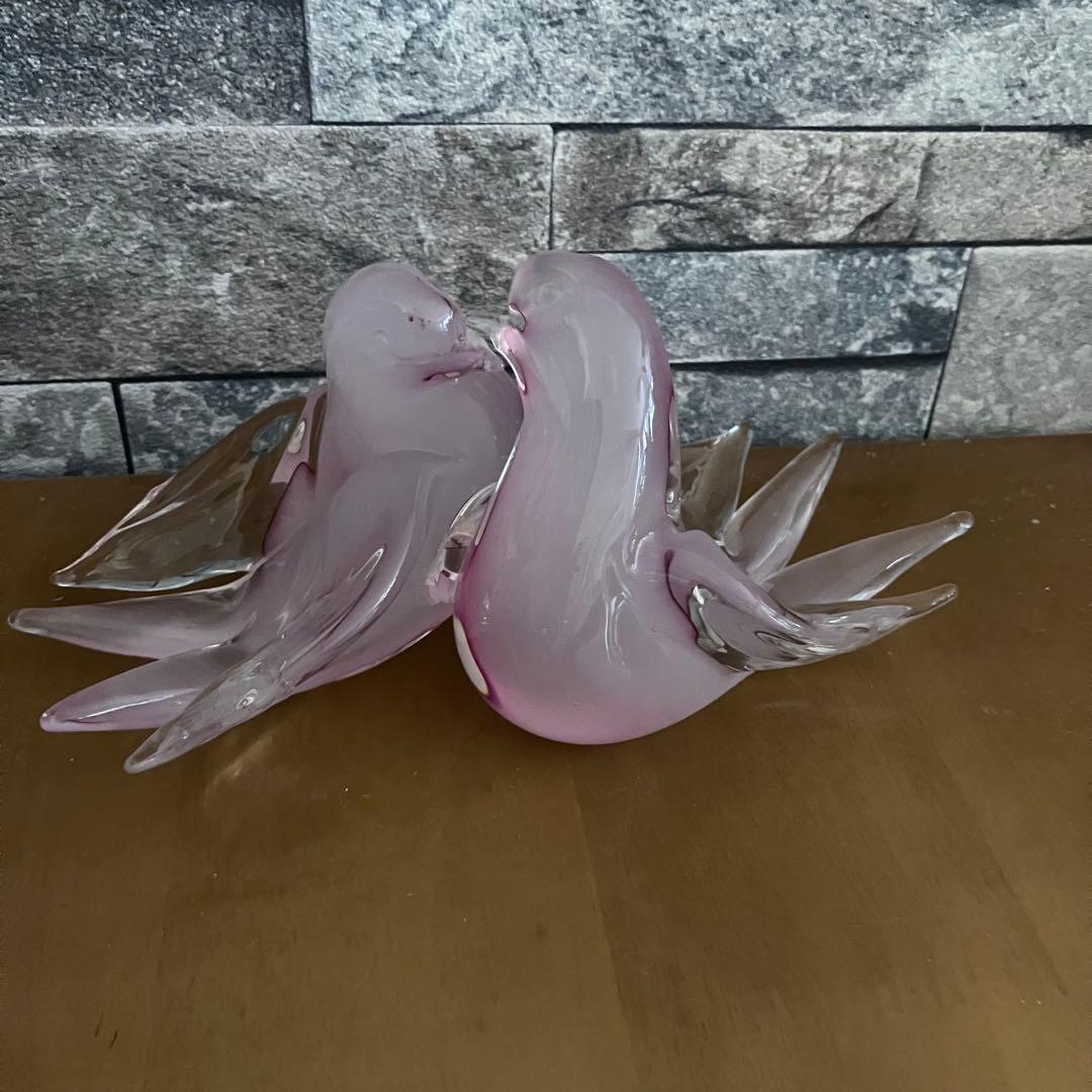 薄いピンクの鳥のガラス置物　ベネチアングラス　ムラーノmurano イタリア
