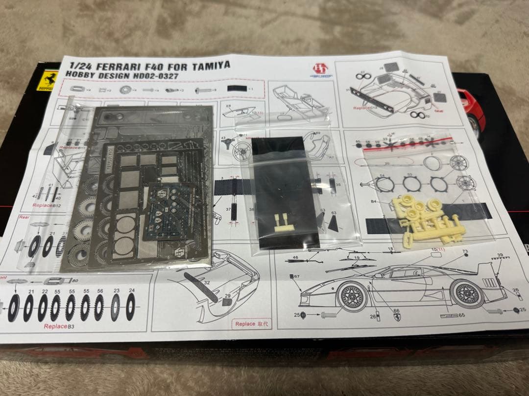 タミヤ 1/24 フェラーリF40+ホビーデザインディテールアップパーツセット