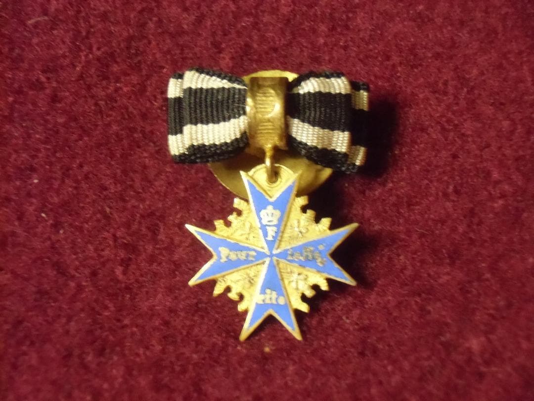 Ｗ帝政ドイツ軍/プロイセン王国＊プールルメリット勲章ミニチュア釦穴用（実物）