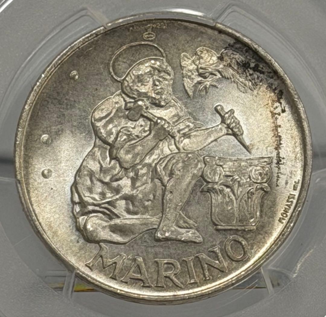 1975年サンマリノ古代の石工（聖マリヌス） 500リラ銀貨 PCGS認証