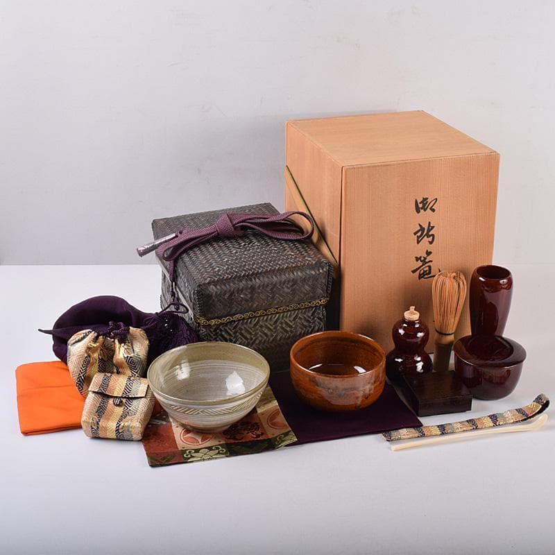 秋峰斉作　御所篭　茶籠　高取八仙作　茶碗など　十一点一式　共箱　G　R8976