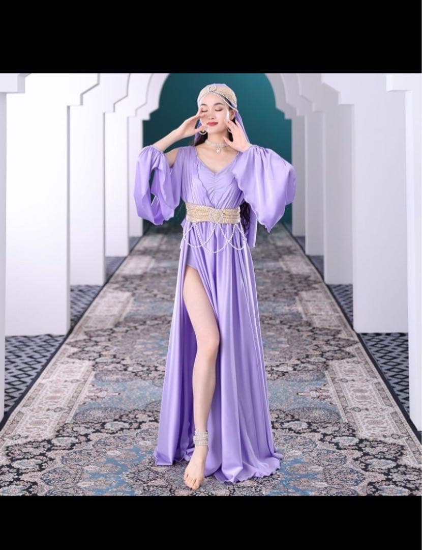 【期間限定お値下】薄紫 バルーンスリーブ ロングドレス　ベリーダンス衣装