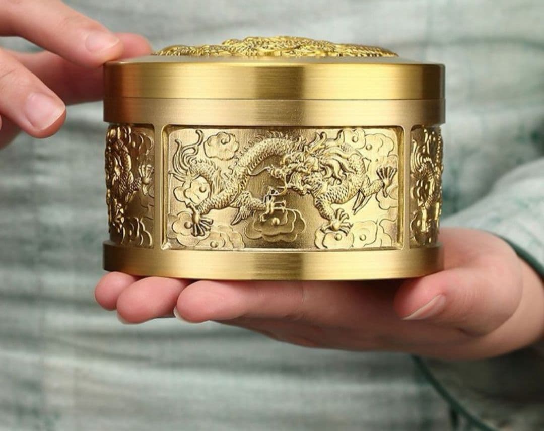銅 細工 レリーフ竜紋茶壺 茶道具 香道具 工芸品 置物