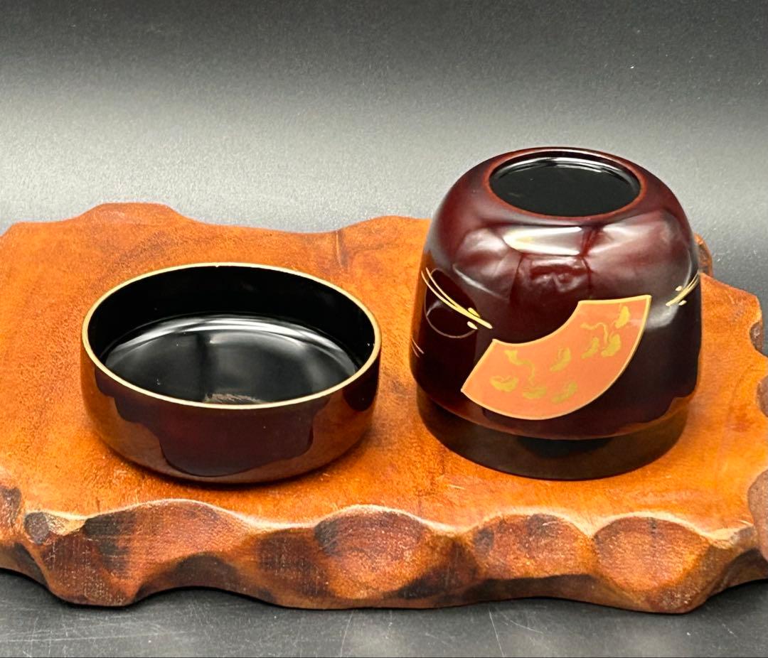 茶道具　棗　扇面　蒔絵　松竹梅　松葉