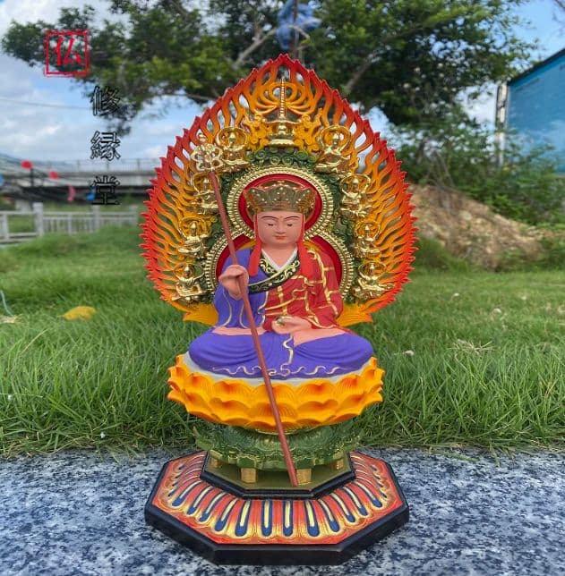 【修縁堂】 仏教美術 精密彫刻 仏像 手彫り 彩繪 地蔵菩薩 娑婆三聖