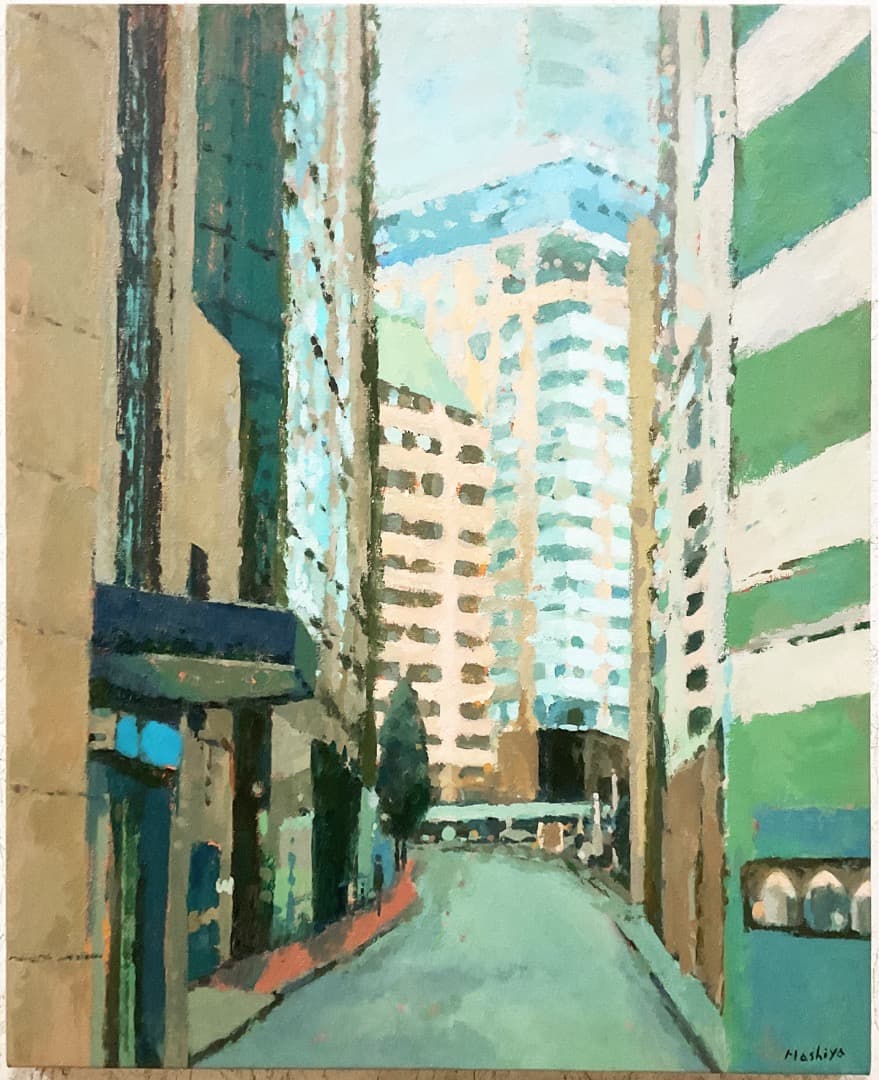 絵画 574 油絵/風景/街角/シドニー/オフィス街/F20号