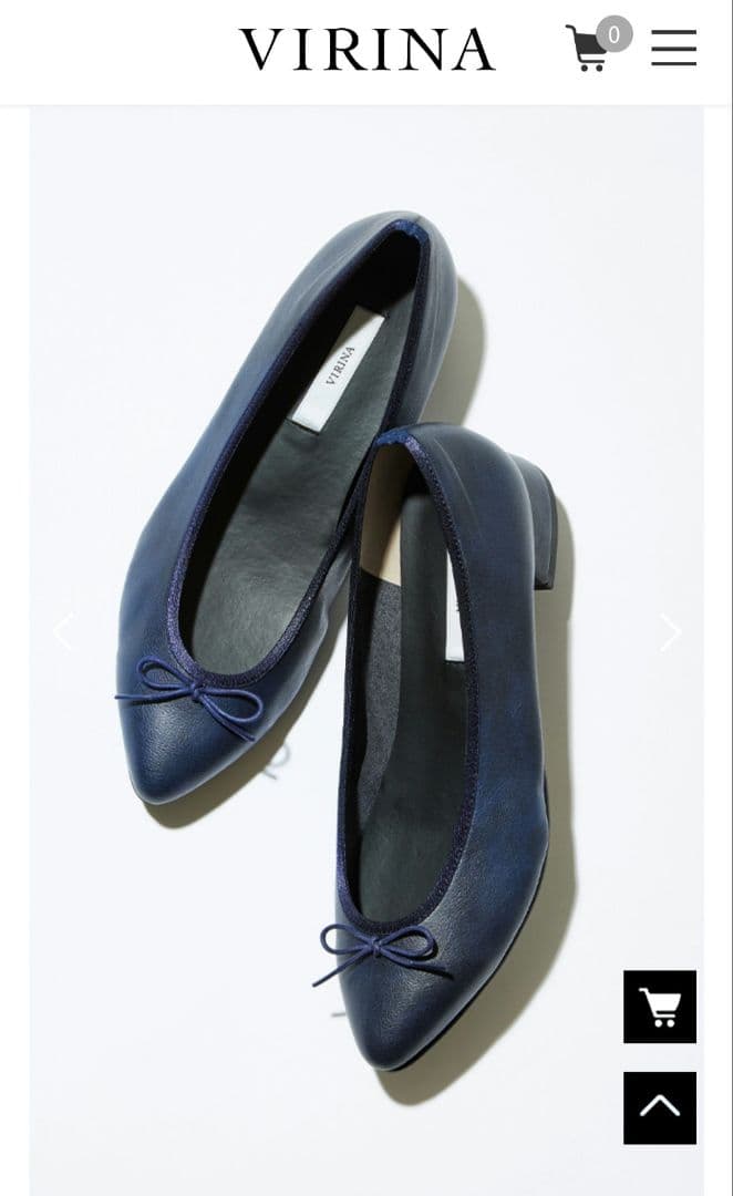 VIRINA 美品 ポインテッドバレエシューズ紺 23.5cm ヒール3.5cm