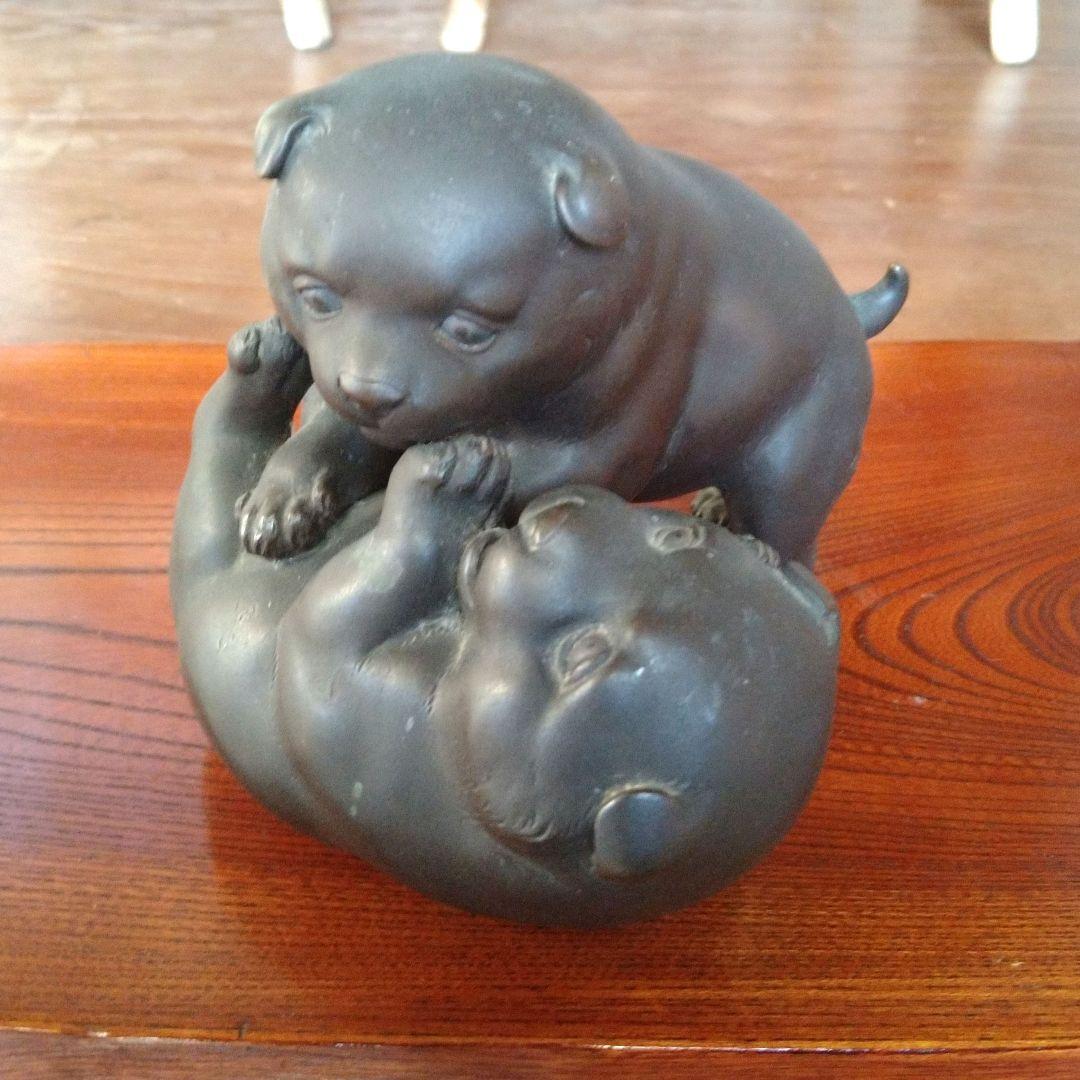 ブロンズ像　作家物　子犬像
