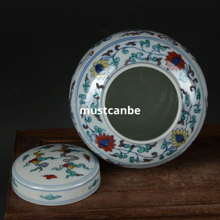 斗彩八仙天字缶 茶筒 景徳鎮 陶磁器 装飾品 現代工芸品 美術品 置物