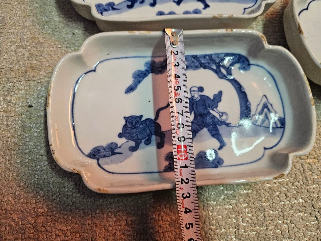 明治 古伊万里？ 京焼？ 古染付け写し 懐石用 虎に人 5客セット