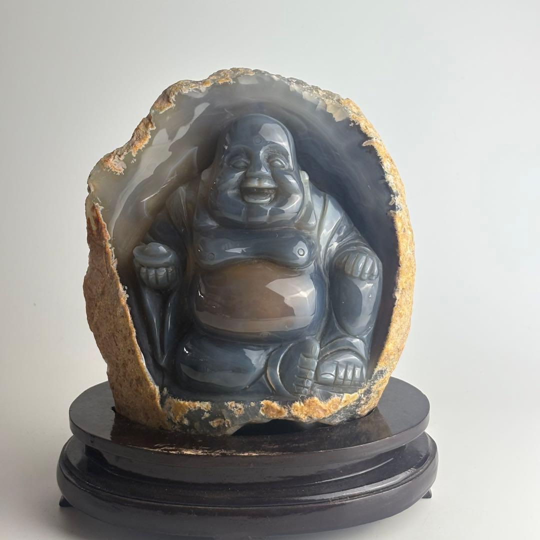 中国 瑪瑙 布袋 彫刻 天然石 置物 玉石