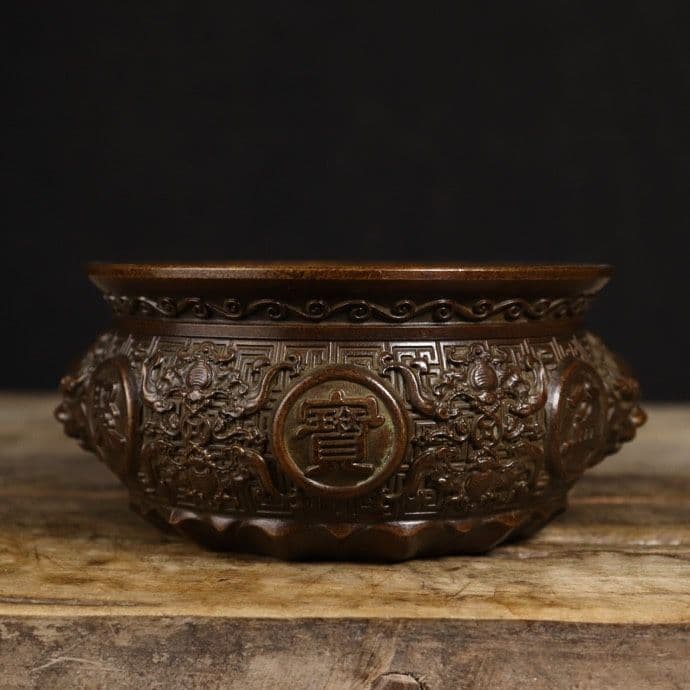 銅器 蘇工 獅耳聚宝盆 香炉 聚財預金壺 工芸品 美術品 置物
