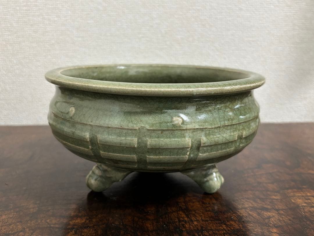 完品!　明時代　龍泉窯青磁香炉　七官青磁 　　(検)唐物 中国古玩 骨董 香爐