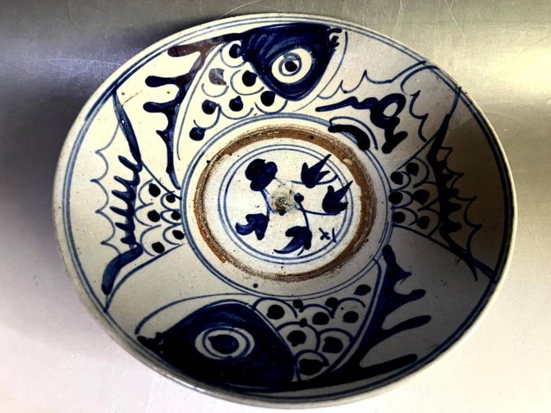 皿■支那皿 染付魚紋 青華 古い飾り皿 古玩 唐物 中国 古美術 時代物 骨董■