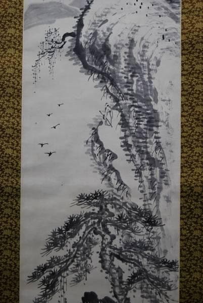真作/田能村 直入/山水人物画賛/美品/布袋屋掛軸HB-191