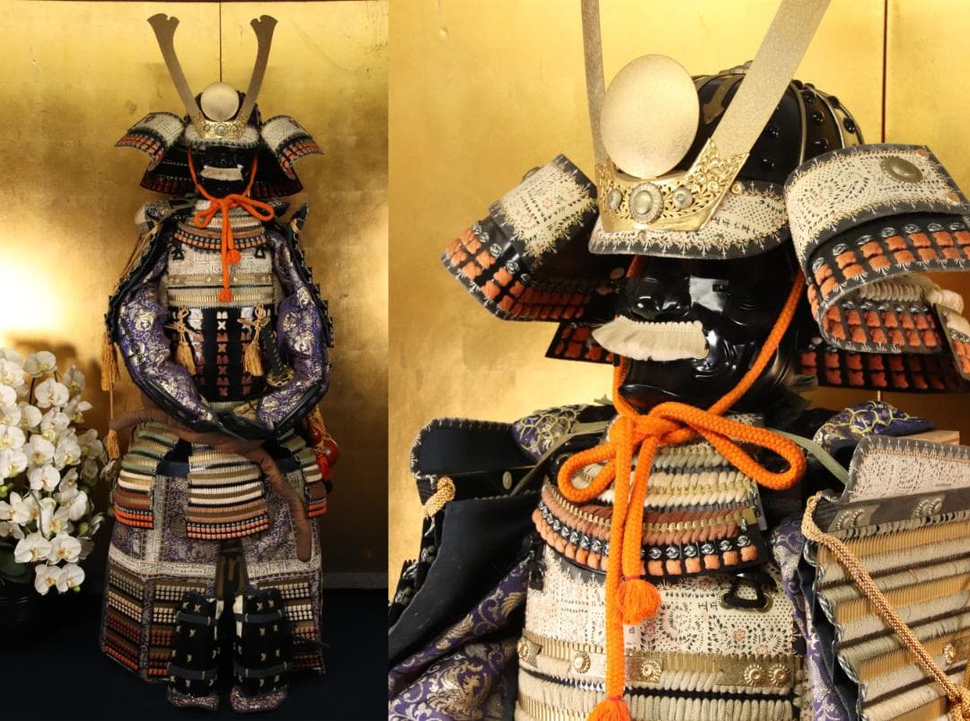 甲冑　具足　黒胴当世素掛 緋縅　鎧櫃付き　等身大　現代鎧　兜　武具　EE002