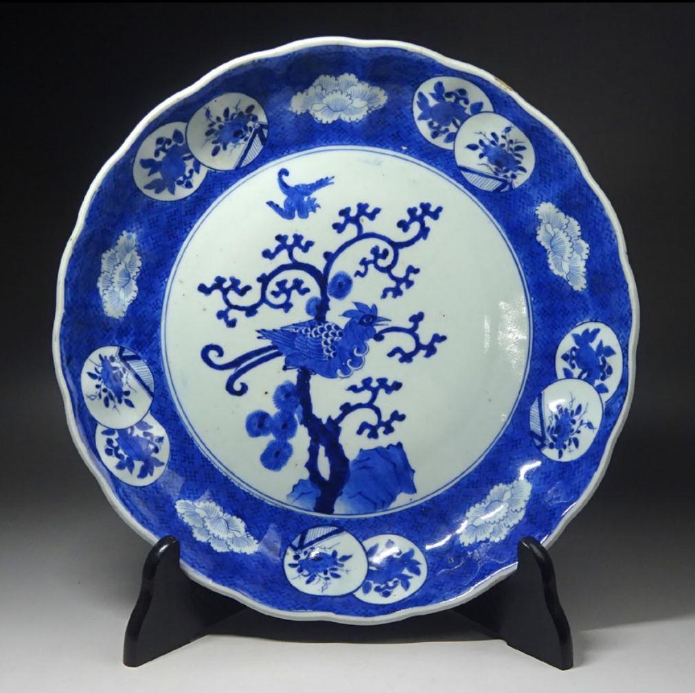 時代物 古伊万里 染付 大皿 幅約31.5cm 古陶磁 p95232