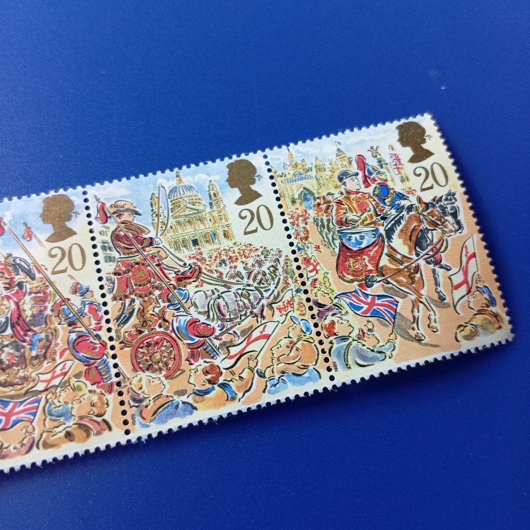 まとめ済6247 外国切手 イギリス 1989年 ロンドン市長就任パレード5連刷