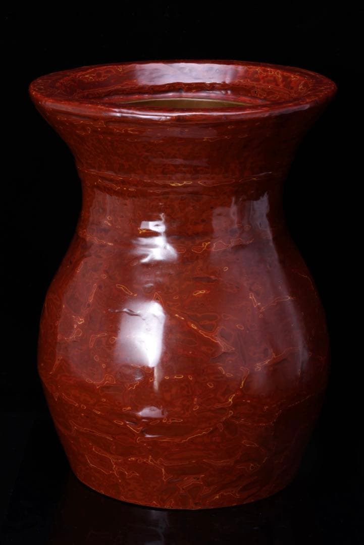 岡村謹製 推漆 花器 共箱 高さ34cm 漆塗 堆朱 漆器 花瓶 飾壺 漆芸