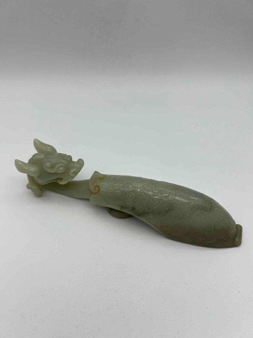 清乾隆時代　夔龍饕餮文玉帶鉤　砡 【旧家蔵出し】 希少貴重 高玉質(F-35)