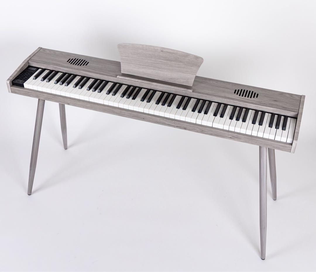 スタンド付き　電子ピアノ88鍵盤　給電タイプ　木目調ボディ　グレー