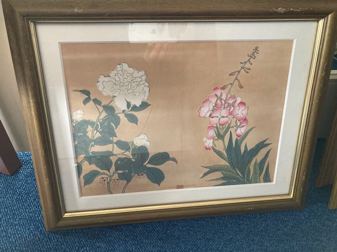 アンティーク　版画日本画 花・植物・果実の絵 4点セット