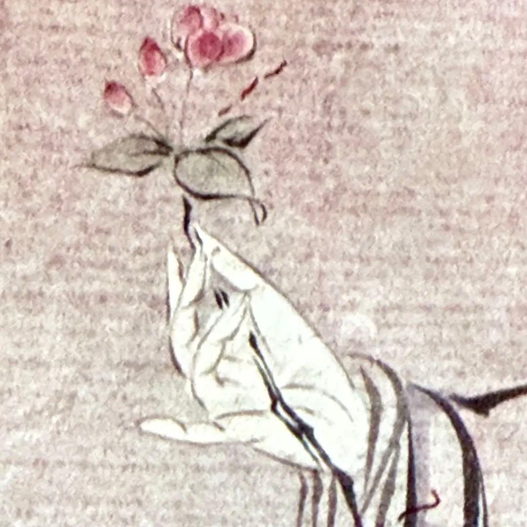 2177様感謝‼️超絶の画力‼️「団扇と二輪草を持つ麗人粉本絵手本紙本肉筆無落款一点