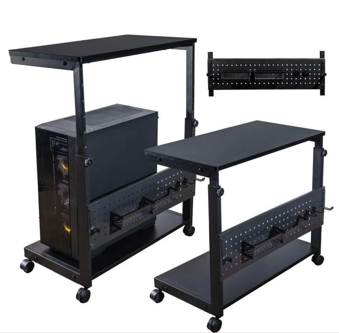 【新品】パソコンスタンド 黒 パソコンラック ゲーミングPCラック キャスター付