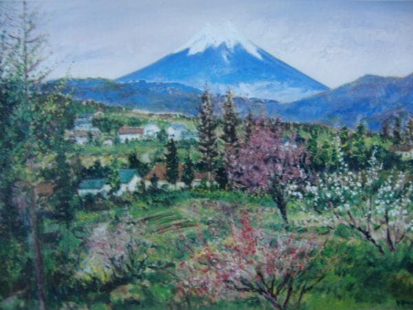 垣内カツアキ【富士の見える花咲く丘】希少画集画、状態良好、新品高級額装付