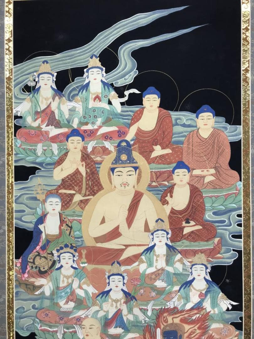 【真作】瑞象/十三佛大師来迎図/弘法大師/仏事掛/掛軸/名家伝来/AD-775