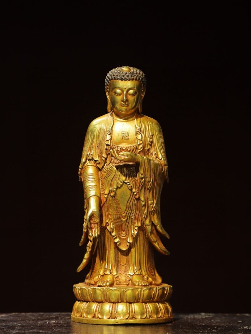 仏教美術 鎏金阿弥陀仏駅像 釈迦牟尼仏像 家内仏堂 供仏 置物