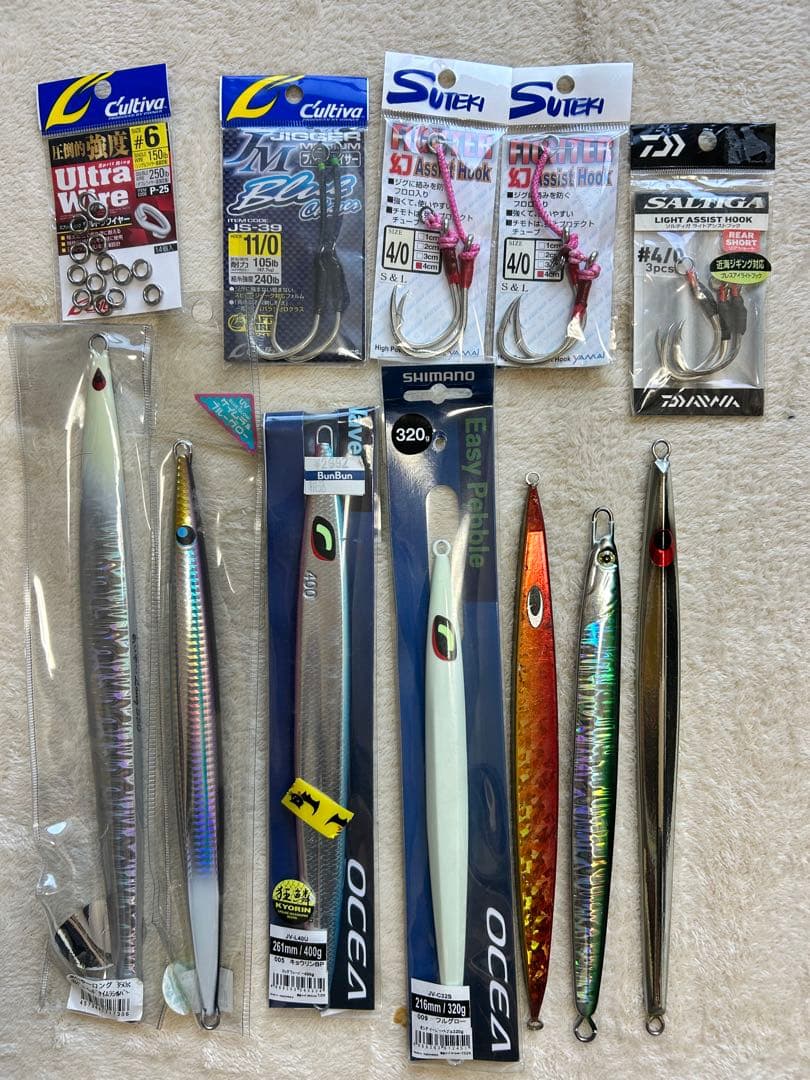 ウロコジグ400g、あいや〜ロング350g、スイムライダー、トンジギ、マグロ