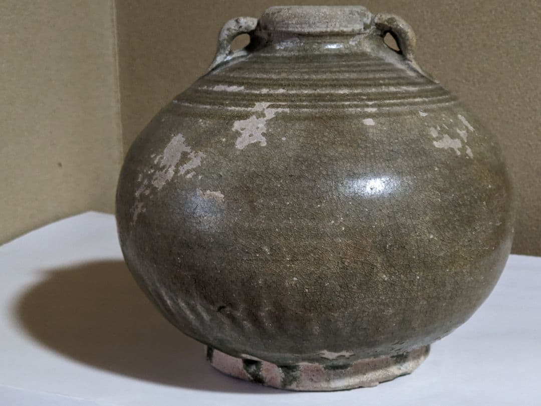 ♦中国 古玩 古美術 古陶磁 青磁 双耳瓶 小壺 類品宋時代 出土発掘品骨董品