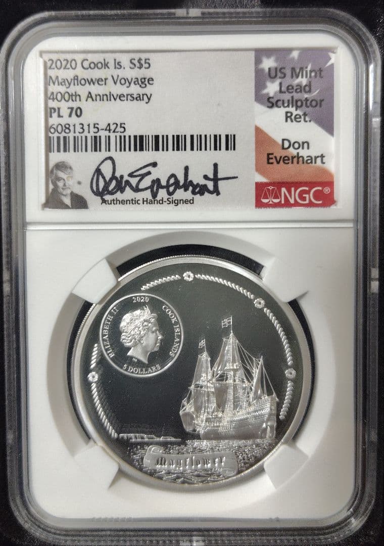最高鑑定 2020年 クック諸島 銀貨 NGC PL70 メイフラワー号 