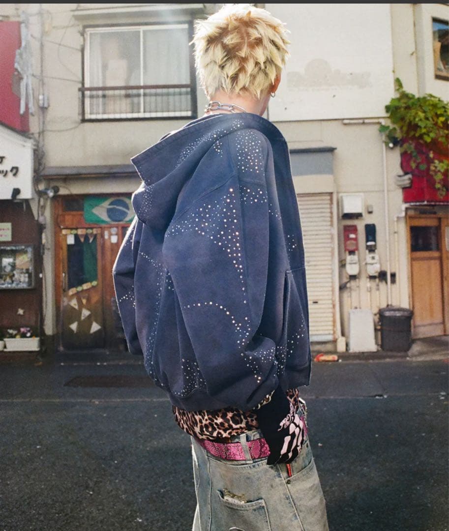 ウェア 9090 Bullet Logo Rhinestone Zip Hoodie