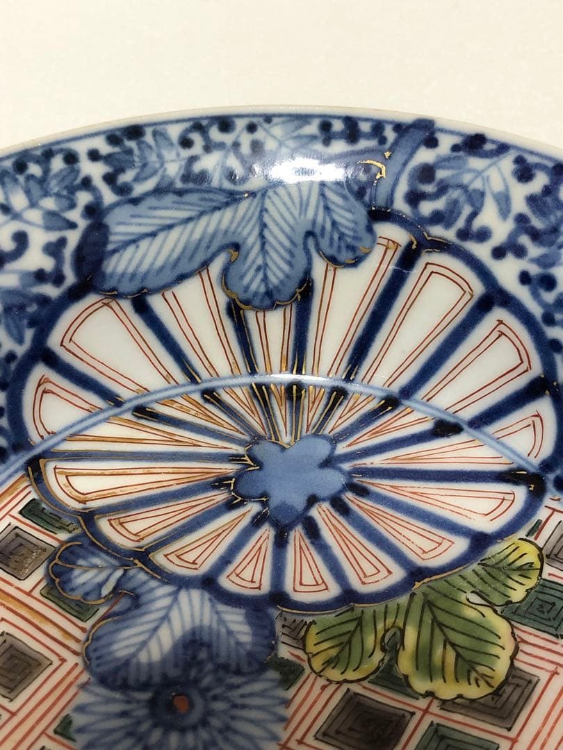 本日のみ最安値 江戸中期 古伊万里 元禄期 渦福 色絵菊花牡丹唐草文 中鉢