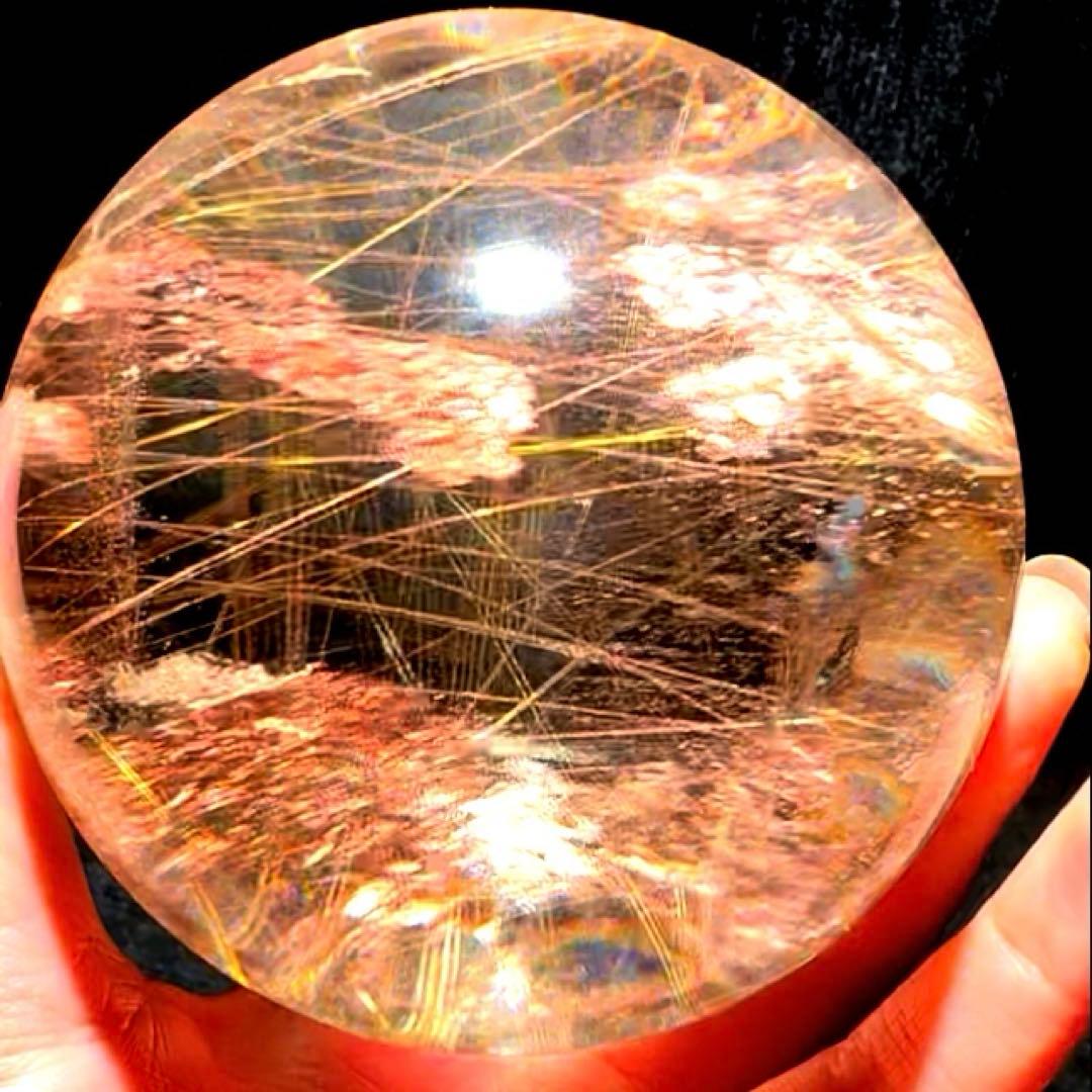超特大‼️81mm ゴールドルチルクォーツ　丸玉スフィア　金針水晶　パワーストーン
