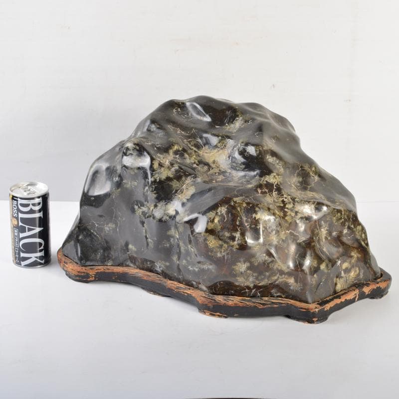 天然石　鑑賞石　梅花石　置物　重さ約24.8kg　唐木台付　M　R6821B