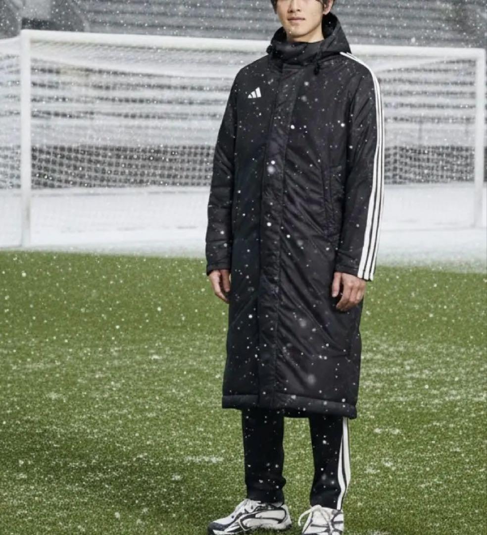 adidas アディダス　ベンチコート ロングコート　黒　ボア　フード　新品　L