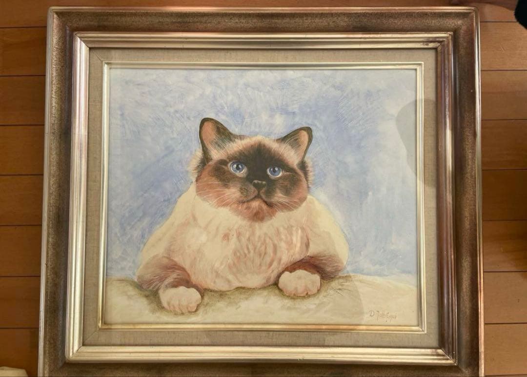 シャム猫　アート　絵画　極美品