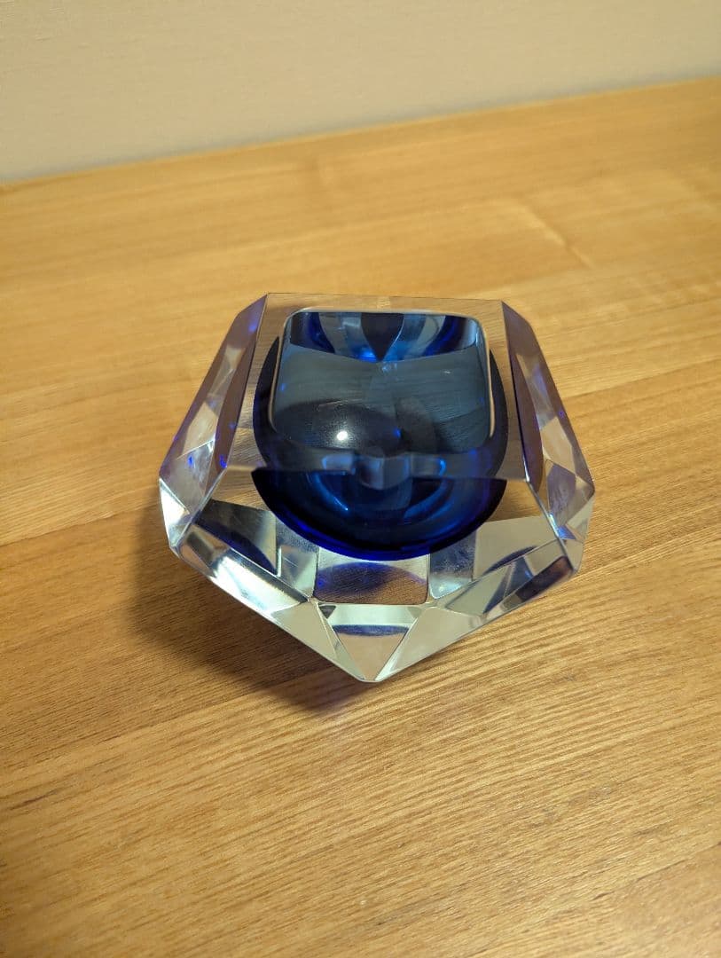 murano　ブルー＆クリア　アートガラス　 アッシュトレイ　灰皿　イタリア製