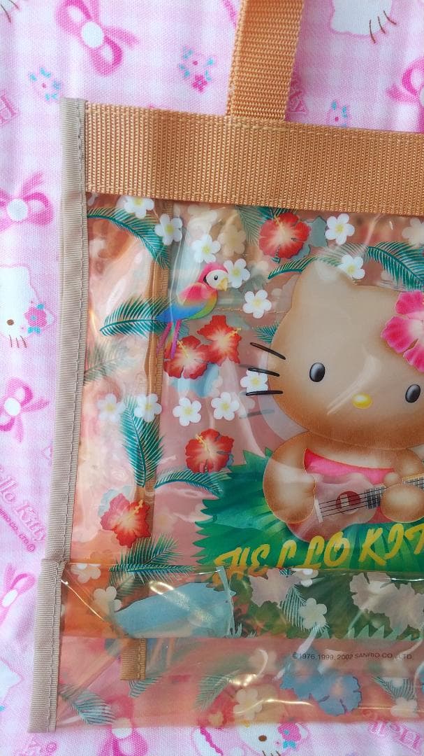 日焼けキティ　ダニエル　ビニールトートバッグ　ハイビスカス　ハワイ　アロハ