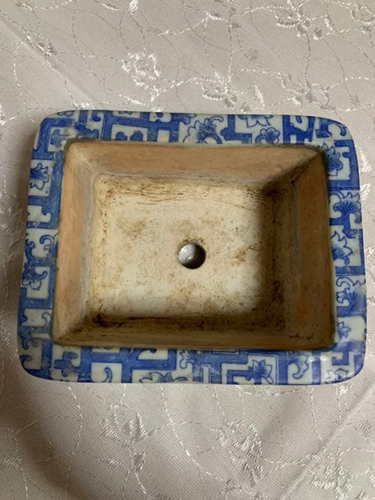 中国鉢　青花模様　長方