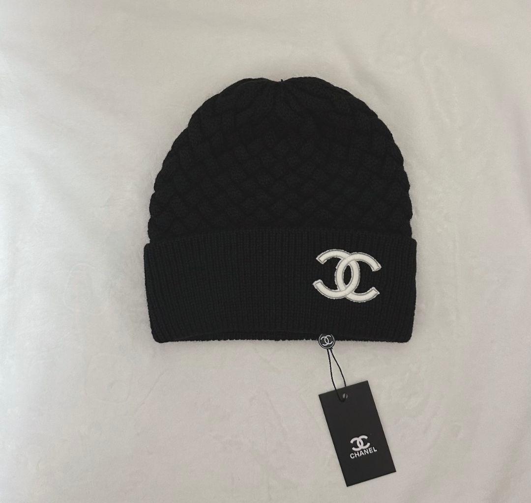CHANEL ブラック ニット帽 編み込みデザイン新品タグ付