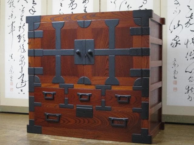 美品 最高峰 松本民芸家具 欅 無垢材 帖タンス（拭き漆仕上）定価約200万円