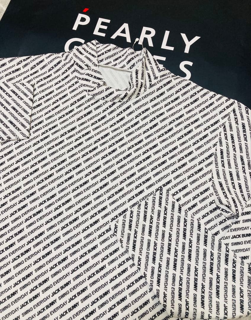 新品 ジャックバニー 総柄ロゴ 起毛ベア天 モックネックシャツ(6)LL/白
