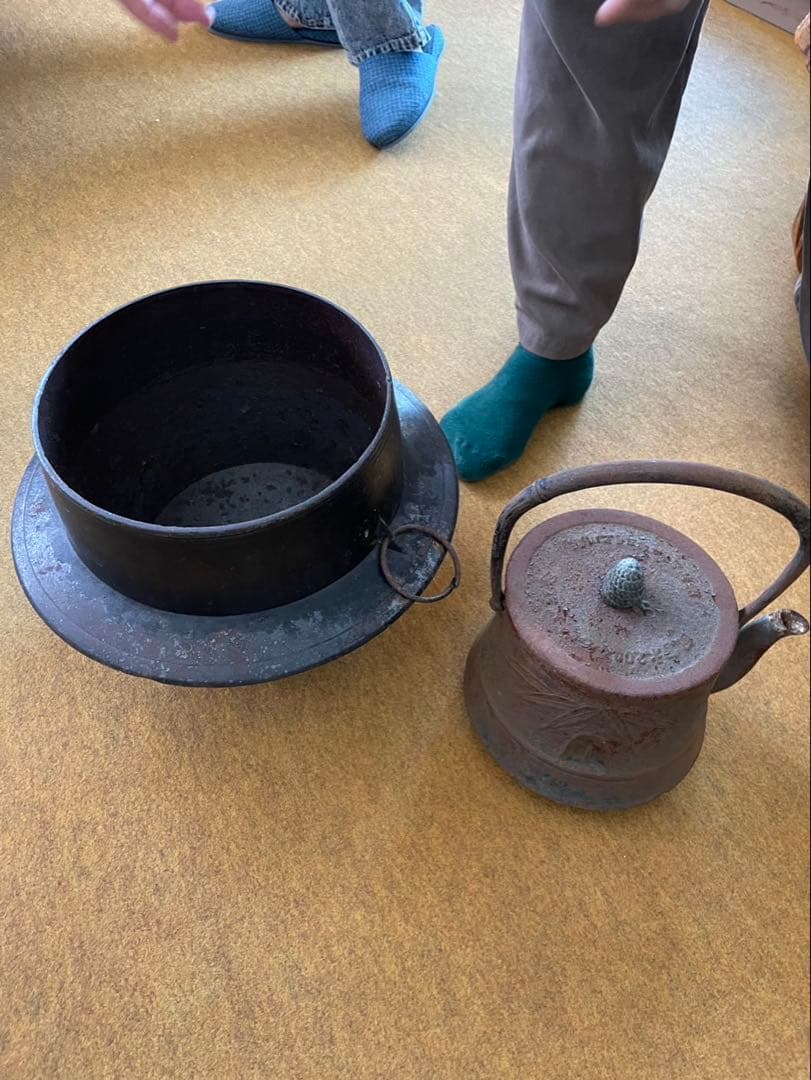 鉄製 茶釜 持ち手付き 黒