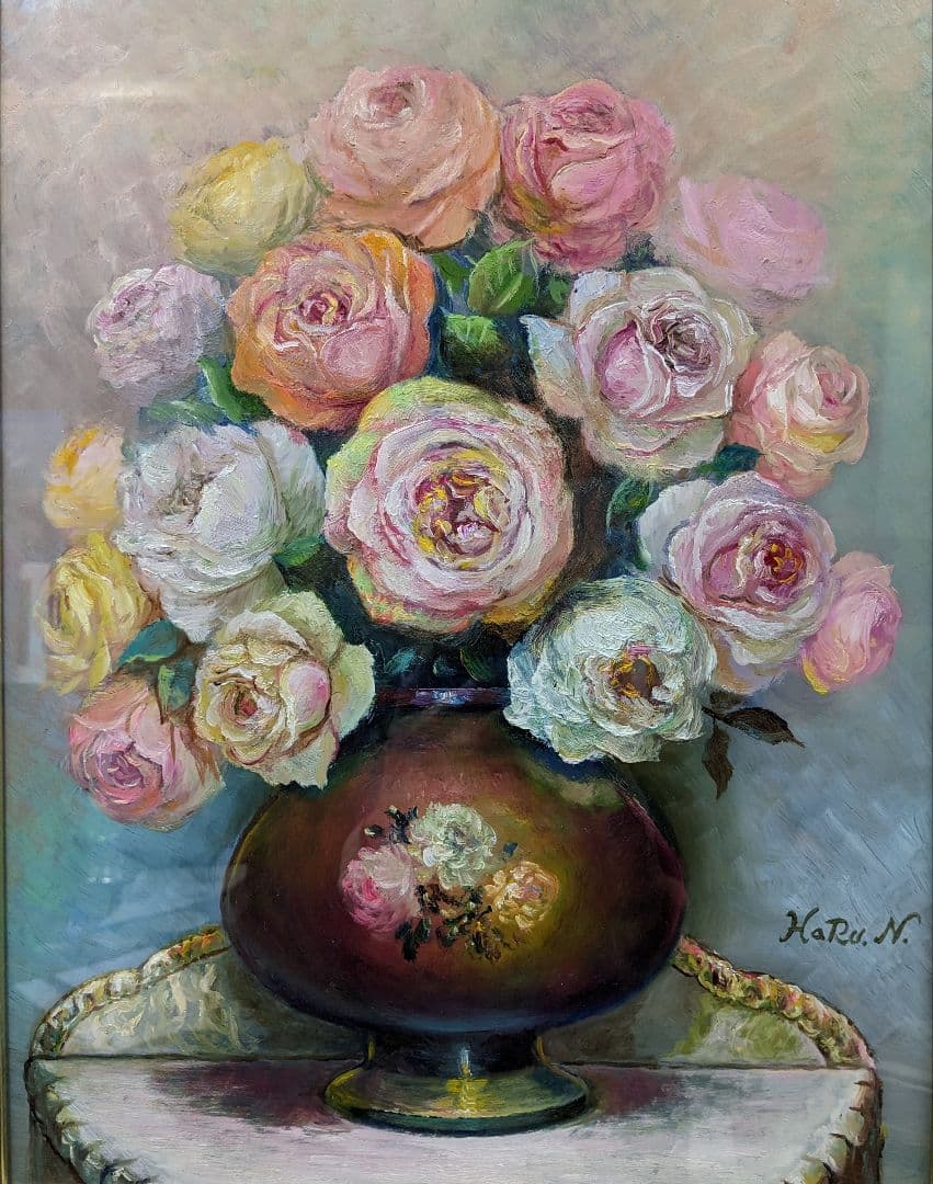 画家haru☆油彩画F６号特寸☆薔薇☆真作☆原画★一点物☆