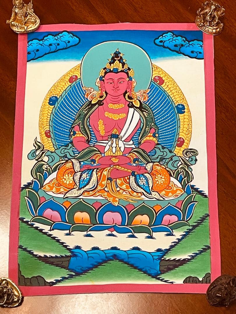 《手描き肉筆画》阿弥陀如来 タンカ 曼荼羅 チベット密教 仏画 a1 仏教美術